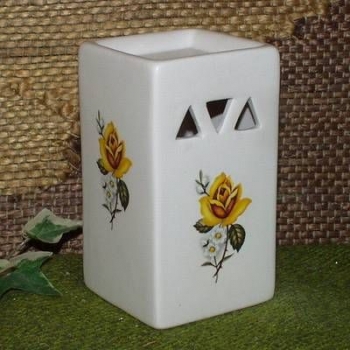 Keramik-Duftlampe – creme – gelbe Rosen – inkl. Duftöl – Handarbeit – Unikat