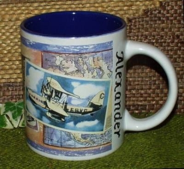 Keramik-Tasse  - Becher mit Wunschname – 1 Rundum-Motiv – Segelflugzeuge