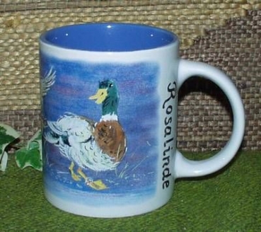 Keramik-Tasse  - Becher mit Wunschtext – Rundum-Motiv : Enten