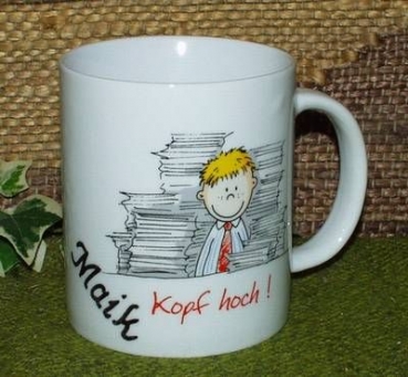 Tasse aus Keramik - Becher mit Wunschtext – Büro/Sprüche – Kopf hoch