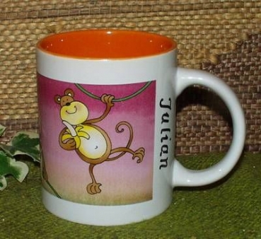 Keramik-Tasse  - Becher mit Wunschtext – Rundum-Motiv Affen