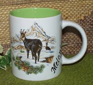 Keramik-Tasse  - Becher mit Wunschname – Motiv: 1 x Gemse – Gämse – 80 mm – Tasse innen blau, nicht grün