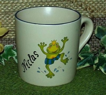 Keramik-Tasse  - Becher mit Wunschtext – Motiv: 2 x Frosch