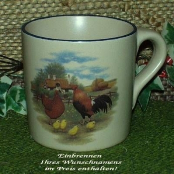 Keramik-Tasse - Becher mit Wunschtext – Motiv: 1 x Hühnerfamilie