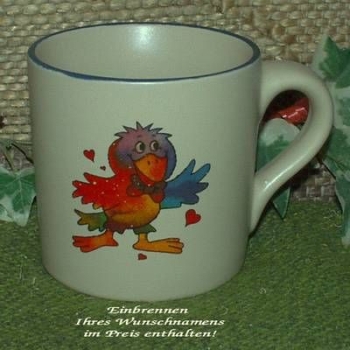 Keramik-Tasse  - Becher mit Wunschname – Motiv: 1 x Vogel – Bird – 60 mm