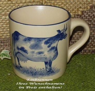 Keramik-Tasse  - Becher mit Wunschname – Motiv: 1 x Cow Blue – Kuh