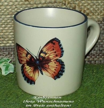 Keramik-Tasse  - Becher mit Wunschname – Motiv: 1 x Schmetterling 75 mm