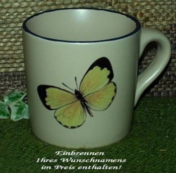 Keramik-Tasse  - Becher mit Wunschname – Motiv: 1 x Schmetterling 75 mm