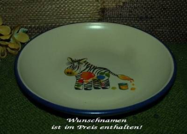 Keramik-Teller – tief - 21 cm Durchmesser -  mit großen Zebra-Motiv – 120 mm – und Wunschname
