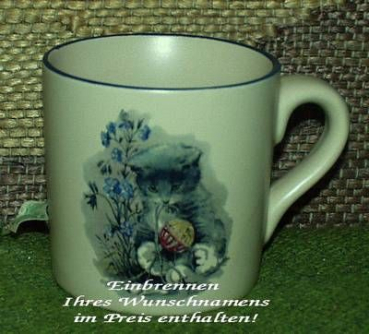 Keramik-Tasse  - Becher mit Wunschname – Motiv: 1 x Katze – 75 mm