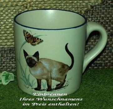 Keramik-Tasse  - Becher mit Wunschname – Motiv: 1 x Katze