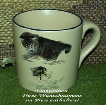 Keramik-Tasse  - Becher mit Wunschname – Motiv: 1 x Katze