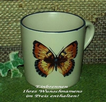 Keramik-Tasse  - Becher mit Wunschname – Motiv: 1 x Schmetterling 75 mm