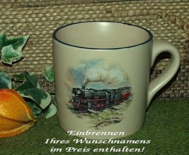 Keramik-Tasse - Becher mit Wunschname – Motiv: 1 x Lokomotive