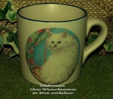 Keramik-Tasse  - Becher mit Wunschtext – Motiv: 1 x Katze