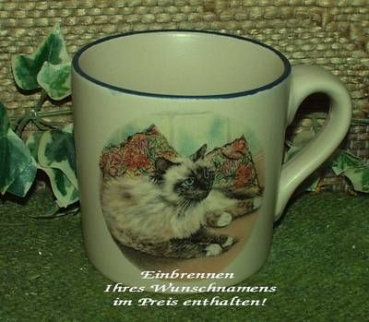 Keramik-Tasse  - Becher mit Wunschtext – Motiv: 1 x Katze