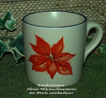 Keramik-Tasse  - Becher mit Wunschname – Motiv: 1 x Weihnachtsstern / Poinsettia