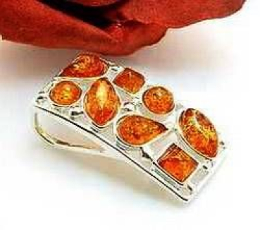 Bernstein-Anhänger -  8 Steine – echt Sterlingsilber 925 – 16 mm breit – 31 mm lang – ohne Kette