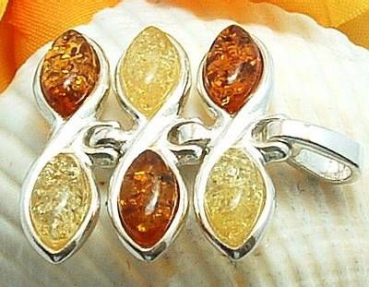 Bernstein-Anhänger -  6 Steine – echt Sterlingsilber 925 – Größe mit Öse ca 35 x 25 mm – ohne Kette