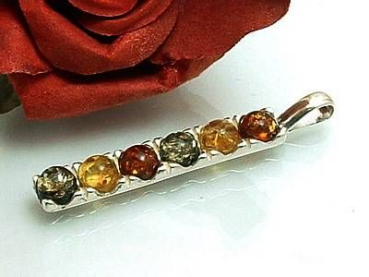 Bernstein-Anhänger -  6 Steine – echt Sterlingsilber 925 – 7 mm breit – 49 mm lang mit Öse – 18 mm breit – ohne Kette