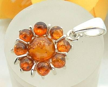 Bernstein-Anhänger -  9 Steine – echt Sterlingsilber 925 – 28 mm lang mit Öse – 18 mm breit – ohne Kette