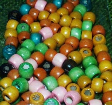 Wooden beads - 7 x 8 mm - hole 3 mm - mixed colors - 100 pieces - special price