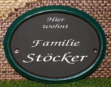 Keramik-Türschild – schlicht mit grünem Rand – 11,5 x 10 cm – Schriftfeld schwarzbraun – Handarbeit