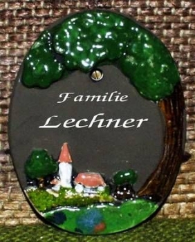Keramik-Türschild – Landschaft – Dorf – 7 x 9 cm - Schriftfeld dunkelbraun – Handarbeit