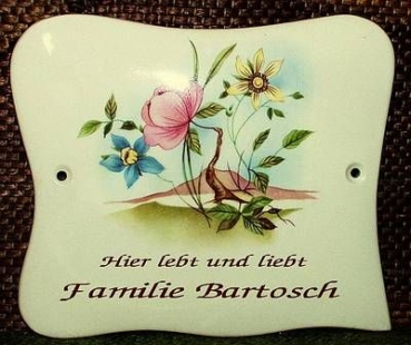 Türschild – Rohling – geschwungen – groß – blank – mit Bohrlöchern – 19 x 21 cm - Schrühware