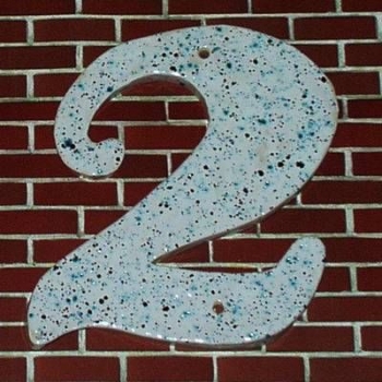 Hausnummer - Keramik weiß mit blaubeigen Sprenkeln - 2