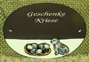 Keramik-Türschild – Katzemama mit Kindern – 15,5 x 10,5 cm - Schriftfeld braun – Handarbeit