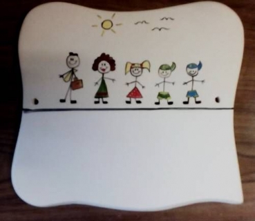 Familien-Türschild - 21 x 19 cm - Strichmännchen - Eltern - 3 Kinder