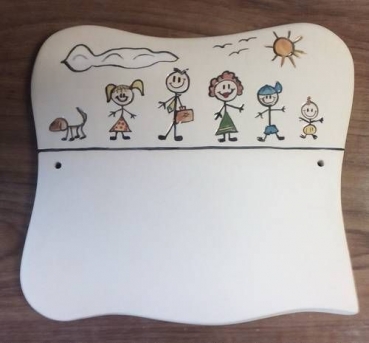 Familien-Türschild - 21 x 19 cm - Strichmännchen - Eltern - 3 Kinder