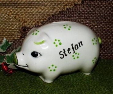 Sparschwein - klein - mit Metallschloss und Schlüssel - 10 x 8 cm – Schrühware