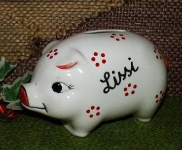 Sparschwein - klein - mit Metallschloss und Schlüssel - 10 x 8 cm – Schrühware
