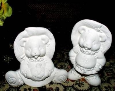 Vogelscheuchen-Teddys im 2er-Set – bis 12,5 cm hoch – Schrühware