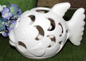 Fisch-Windlicht mit Teelicht-Basis – 15 cm lang - Schrühware