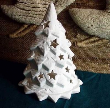 Tannenbaum-Windlicht mit Teelicht-Basis - 18 x 24 cm - Schrühware