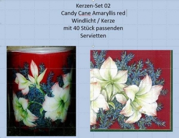 Windlicht / Kerze mit Servietten - Candy Cane Amaryllis