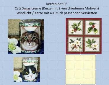 Windlicht / Kerze mit Servietten - Cats Xmas creme