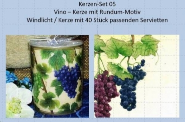 Windlicht / Kerze mit Servietten – Vino