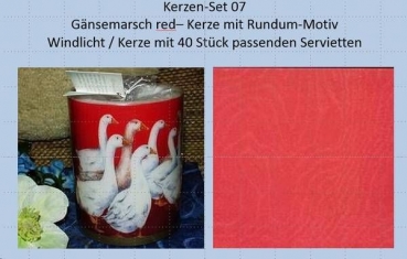 Windlicht / Kerze mit Servietten – Gänsemarsch red