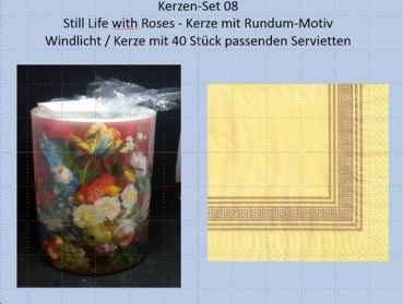 Windlicht / Kerze mit Servietten - Still Life w. Roses