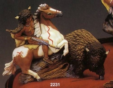 Indianer auf Pferd – Büffeljagd – Prairie Hunter – 36 x 27 cm – Schrühware