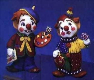 Clowns in 2er-Set – Erwin & Valentin – je 18,7 cm hoch – Schrühware