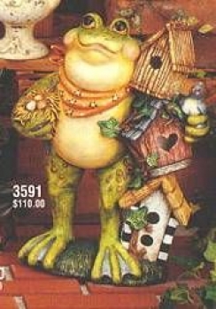 Frosch mit Vogelhäusern – 42,5 cm hoch - Schrühware
