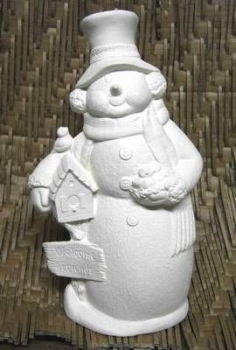 Schneemann mit Vogelhaus – 36 cm hoch - Schrühware