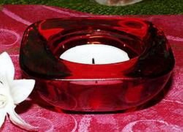 Teelicht-Halter aus rotem Glas - Quader - 8 cm
