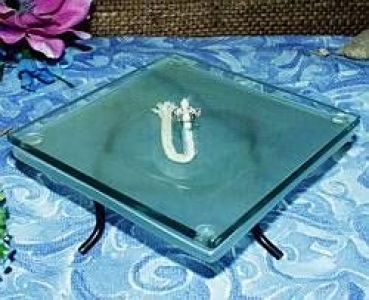 Glas - Öl - Lampe - einfach - Glasplatten mit Metallständer - 12 x 12,4 x 4 cm