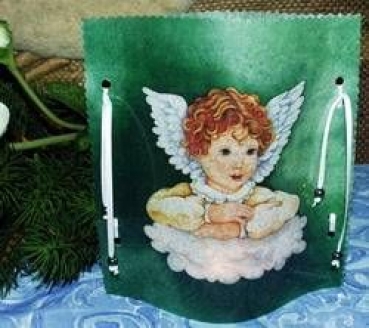 Lantern made of laminated motif for tealight - Engel – grün